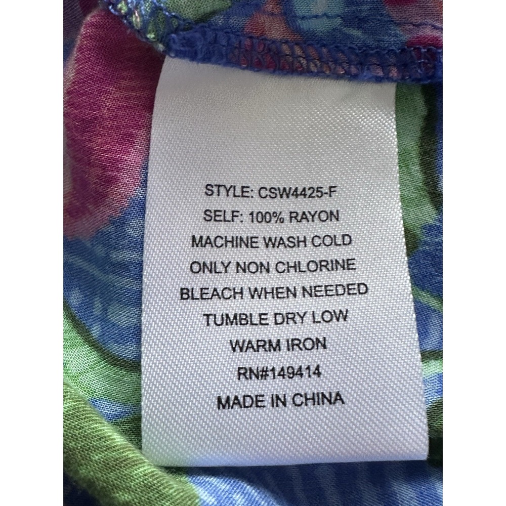 Johnny Was Rumba Tiered Pants L Blue Floral Rayon Palazzo Wide Leg Boho Resort - Picture 11 of 16